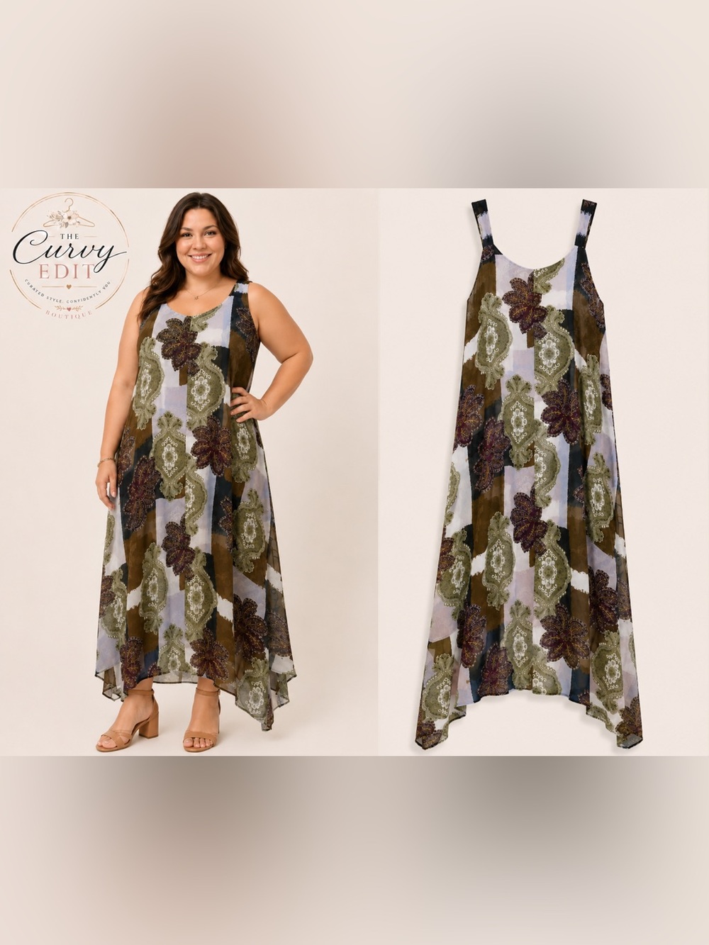 NWT Est 1946 22/24W Resort Boho Floral Paisley Hanky Hem Maxi Dress Plus Size 3X